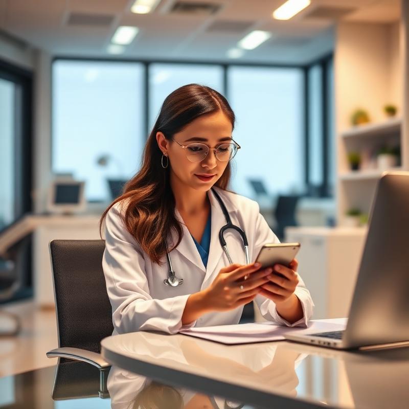 Doctor reviewing patient data on phone