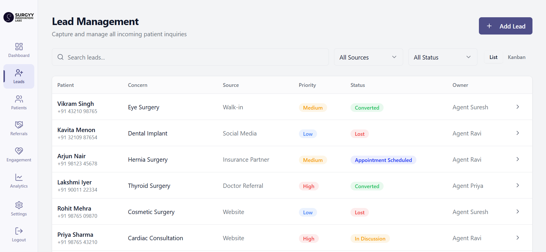 SurgyCRM interface