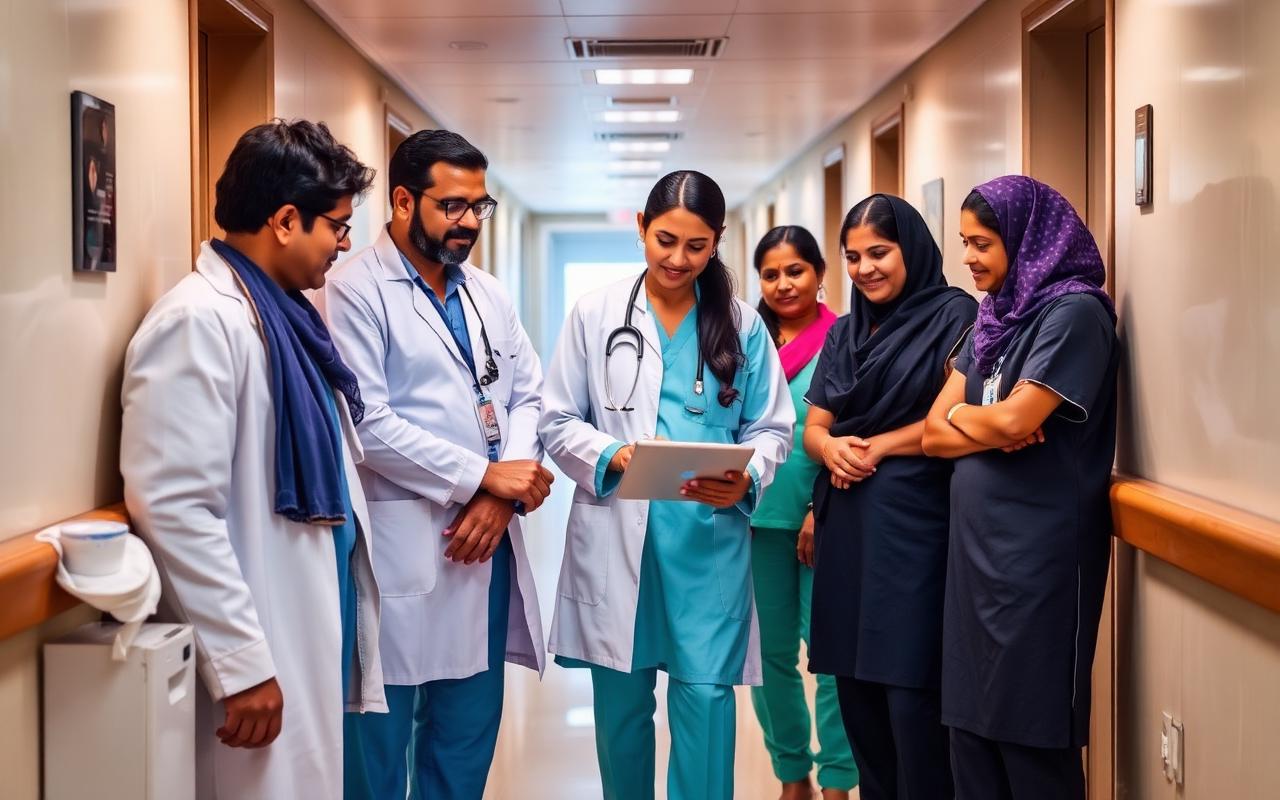 Indian hospital staff team learning together